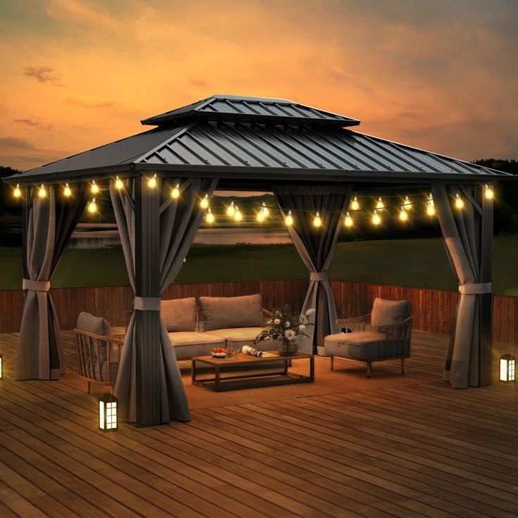 Hardtop Patio Gazebo Outdoor Gazebo with Curtain & Netting